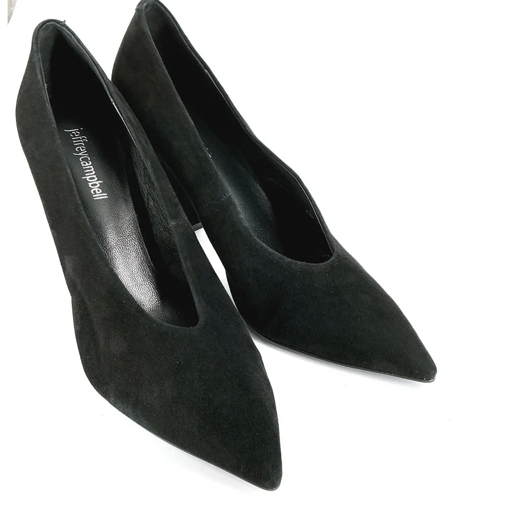Jeffrey Campbell Size 8 Black Suede Pointed Toe Block Heel Pumps NEW $175